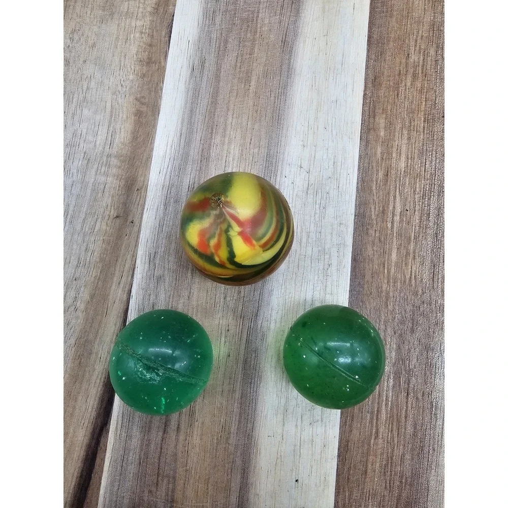 Set‎ Of 3 Vintage Superballs 2 Green Sparkle 1 Red White Blue Swirl Bouncy Balls